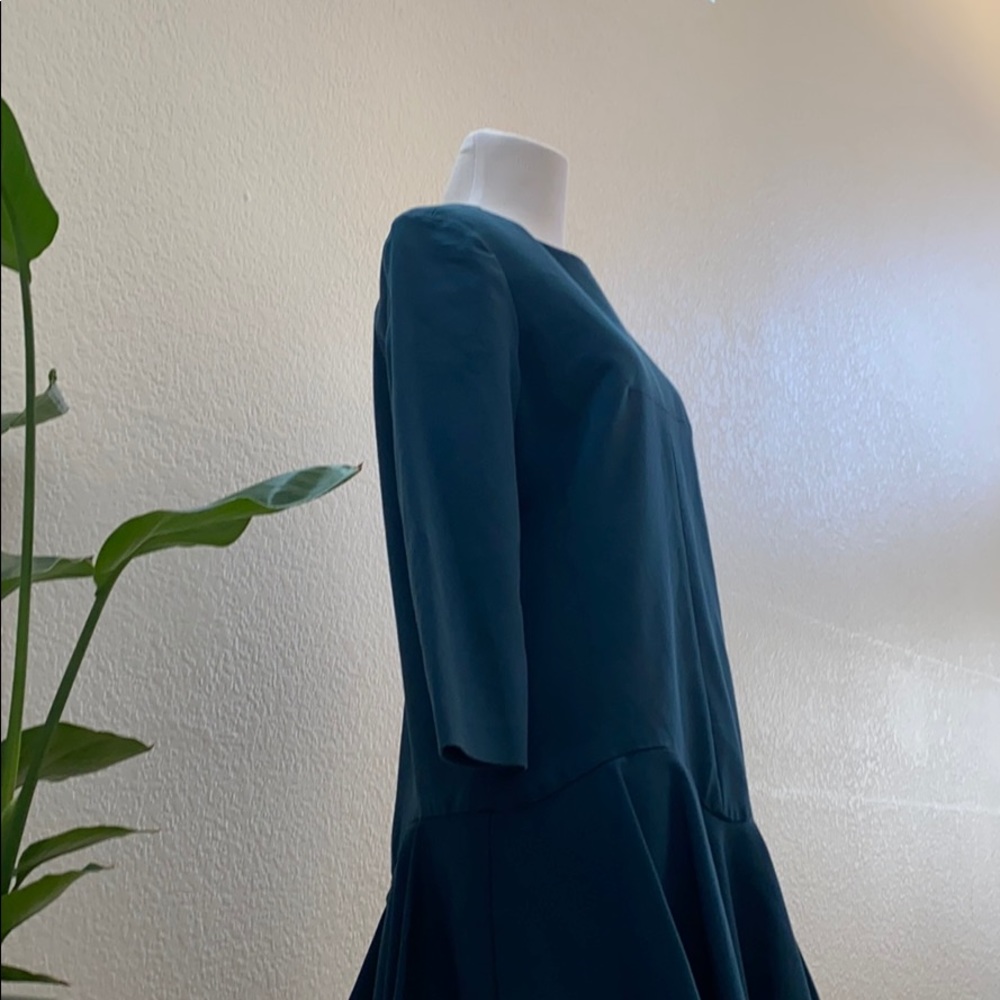 Tibi Designer Ruffle Agathe Layered Dress Zip Stretchy Teal Blue Dressy - Picture 5 of 14